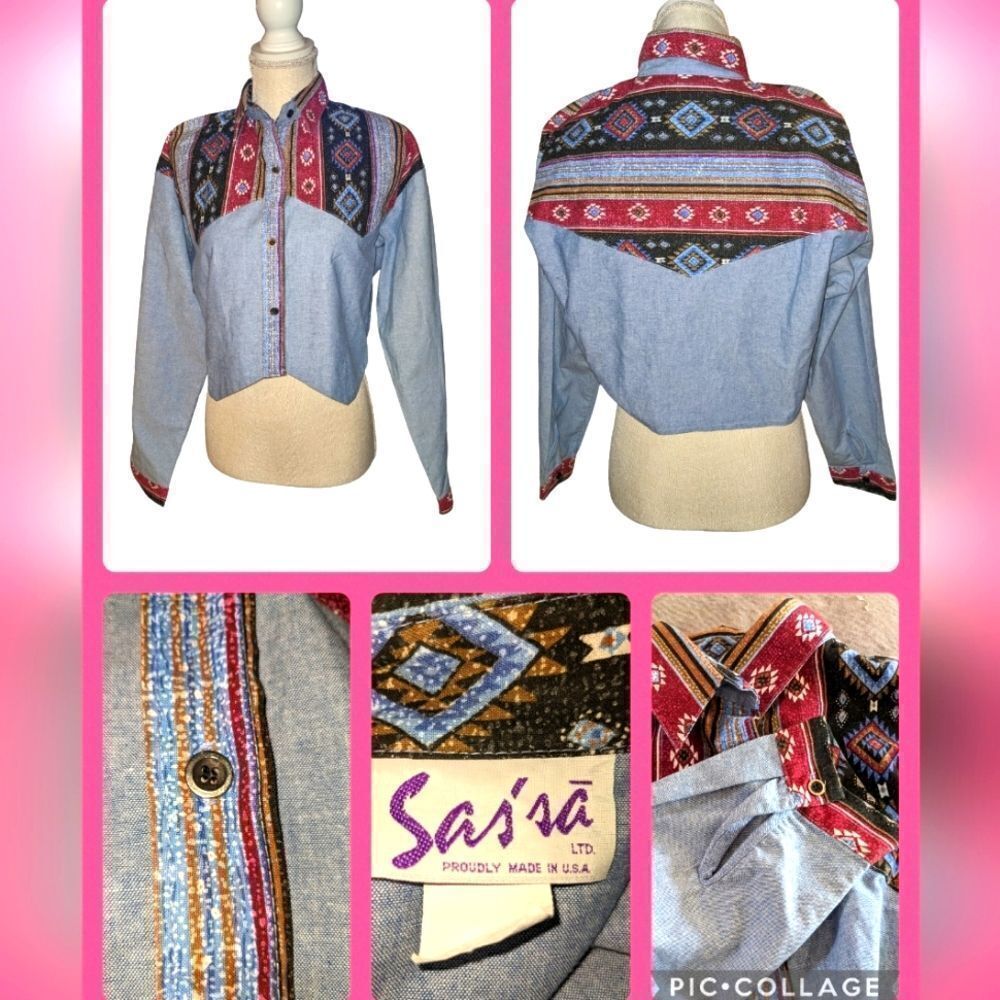 Sas'sa Ltd Vintage Cropped Patchwork Patternedtop - image 3